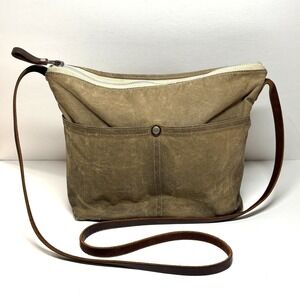 Ellie Jane Waxed Canvas Leather Crossbody Bag Khaki Messenger Style